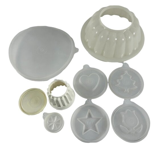 Vintage Tupperware Jello Mold Jel N Serve 9 Piece Set Jelette Lid Star Heart Chr - Picture 1 of 12